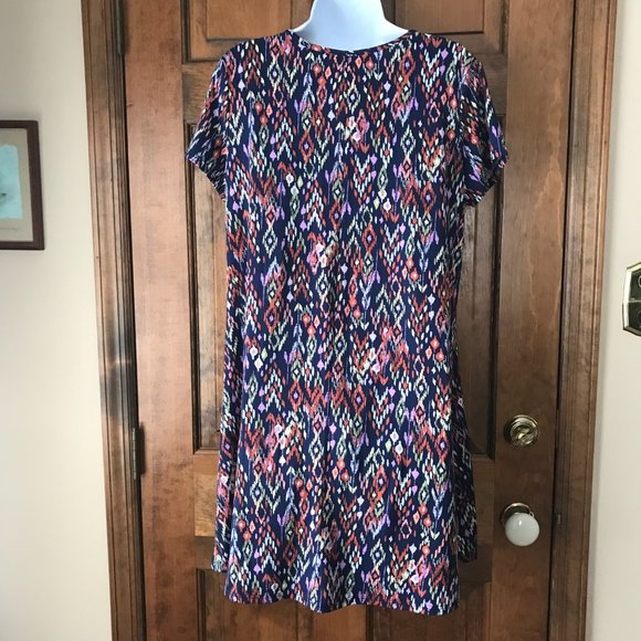 Harlow & Rose Navy Blue w/Multi-Color Abstract Pullover Tee Dress Medium - Picture 7 of 10